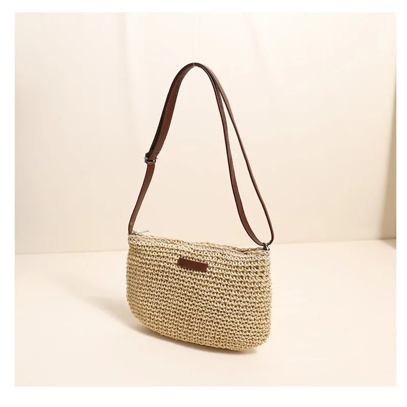 Woven Summer Fashion Straw Bag Beach Holiday Crossbody Bag Shopping Large Capacity Shoulder Handbag Messenger Ladies Women