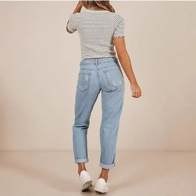 2025 Street Personality Washed Ripped Straight-leg Jeans. New Fashionable and Casual 9-inch Jeans for Women in Spring and Summer