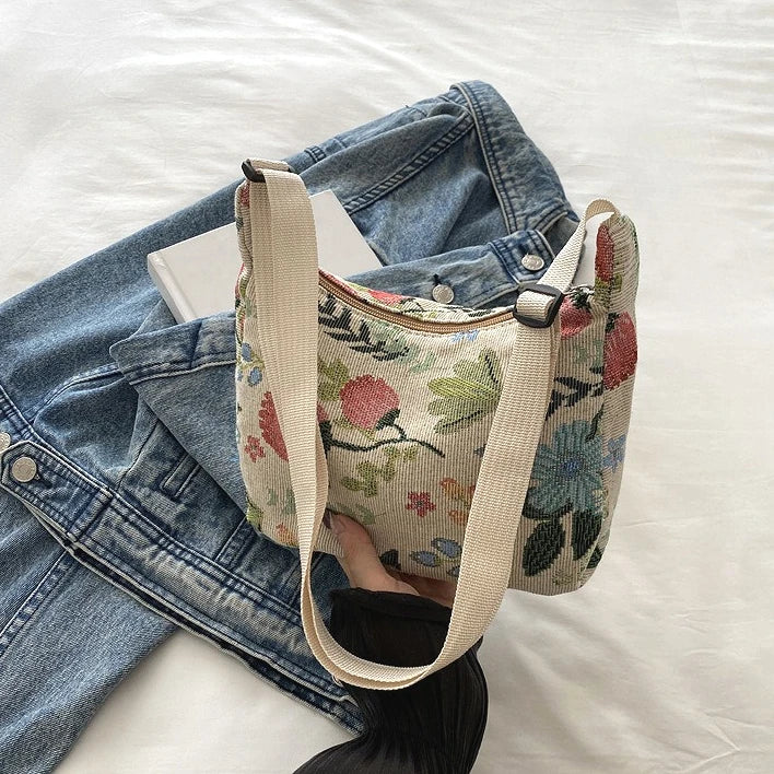 Vintage Literary Prints New Women's Bags Versatile Large Capacity Casual Simple Elegant Shoulder Crossbody Bag for Woman