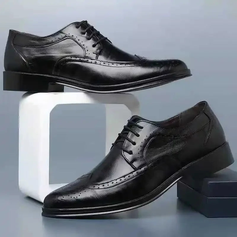 2023 Mens Wingtip Oxford Shoes Genuine Calfskin Leather Brogue Dress Shoes Classic Business Formal Shoes Man