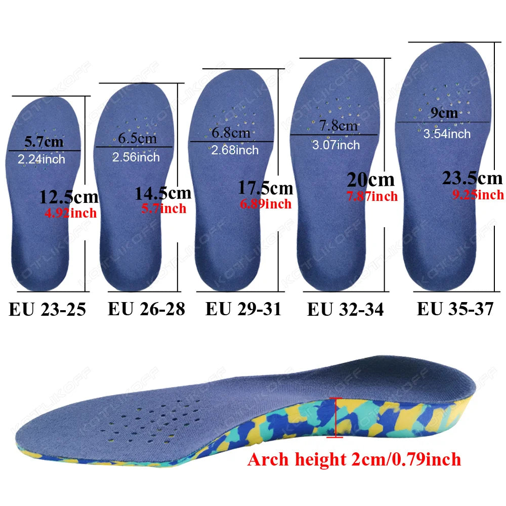 KOTLIKOFF Kids Orthopedic Sport Insoles Deodorization Breathable Sweat Shock Absorbant Flatfoot Childrens Shoe Cushion Insert