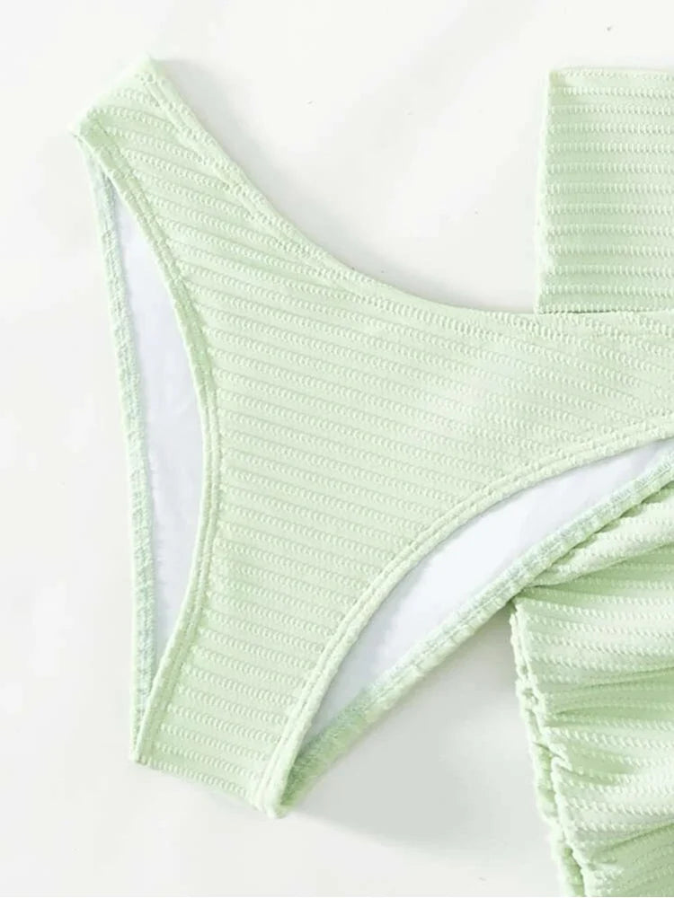 2025 New Three-Piece Bikini Set Sexy Women Dress Solid Halter Swimsuit Hollow Backless Swimwear Tight Push Up Beach Bathing Suit