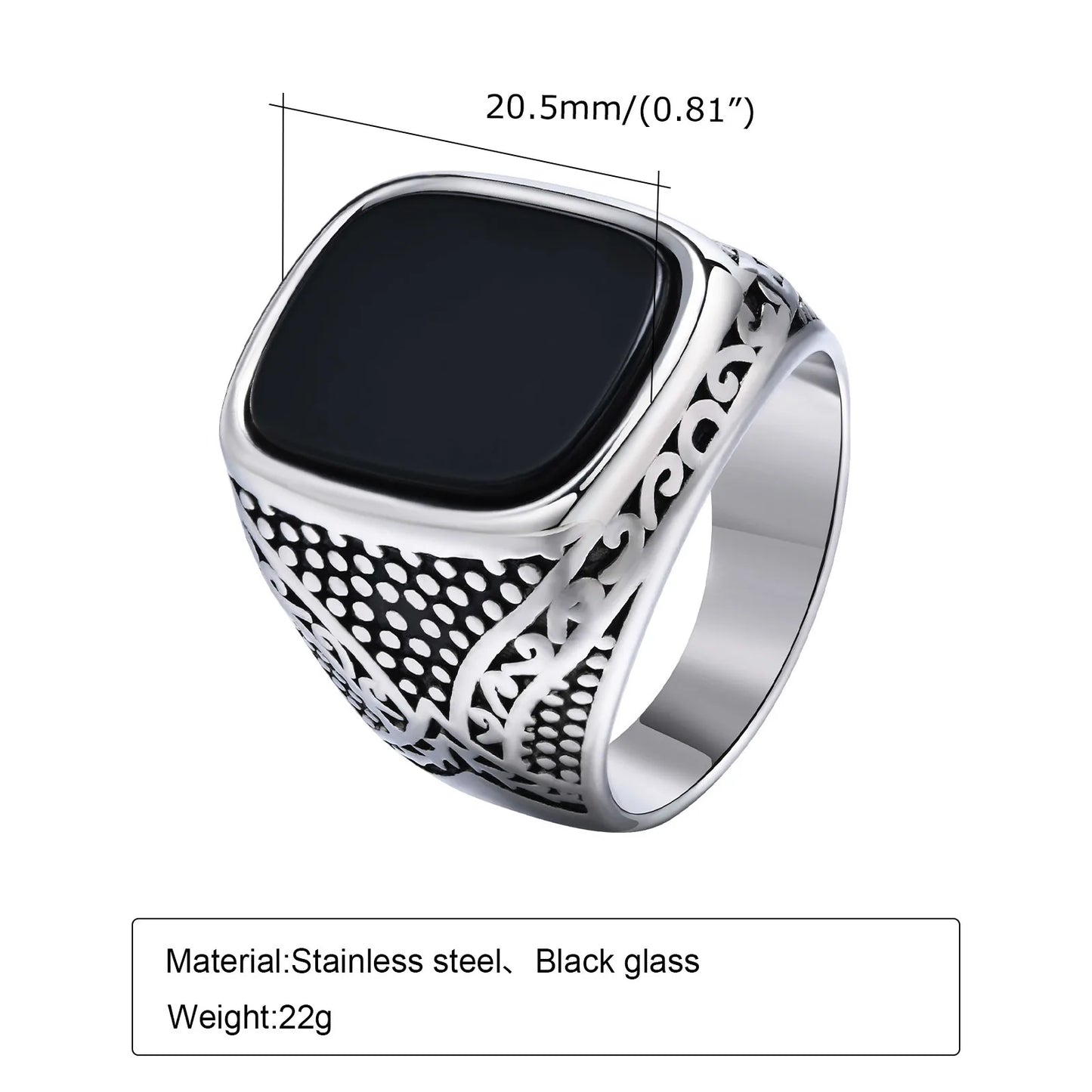 Vnox Rock Punk Onyx Stone Rings for Men, Stylish Solid Stainless Steel Metal Signet Ring,Cool Fashion Gifts for Him Jewelry