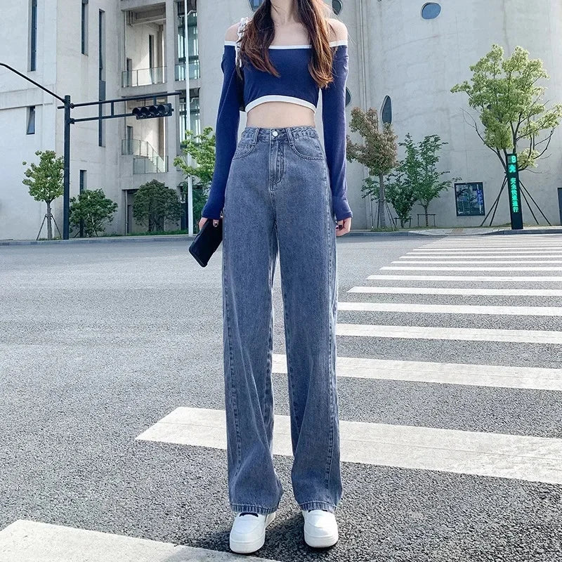 Loose Wide Leg Jeans Women's New Style Pink High Waist Slimming Floor Length Vibe Wind Summer Jeans Casual Comfortable Fit