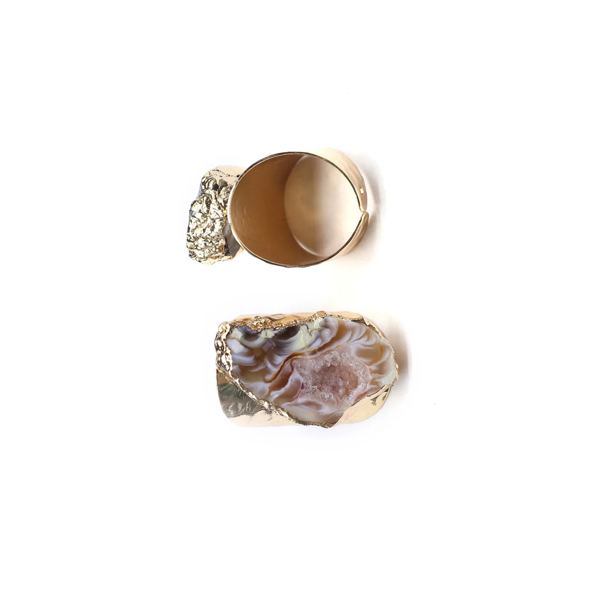 4PCS Wholesale Irregular Raw Embryo Agate Ring Geode Stone Adjustable Gold Plated Open Wide Gemstone Finger Handmade Jewelry