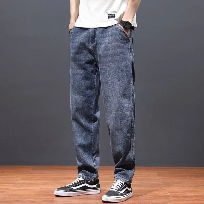 with PocketsJeans for Men Cropped 2025 Fashion Trousers Xs Cotton Classic Y 2k Vintage Grunge Y2k Regular Goth Man Cowboy Pants