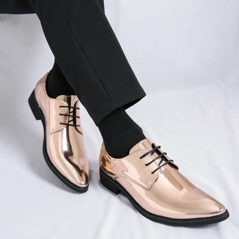 Fashion Shiny Leather Shoes For Men Red Oxfords Shoes Party Luxury Man Shoes Designer Pointed Toe Men's Dress Shoes Big Size 46