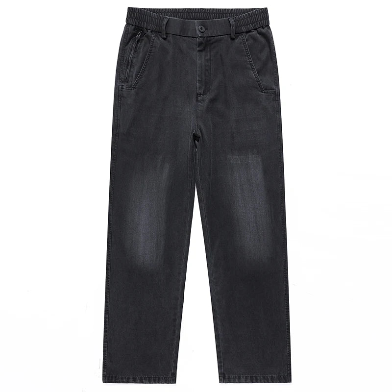 Spring & Summer Essential! Men's Tencel Jeans, Thin Ice - Silk Fabric, High - Street Loose Straight Cut, Drapey, Elastic Waist w