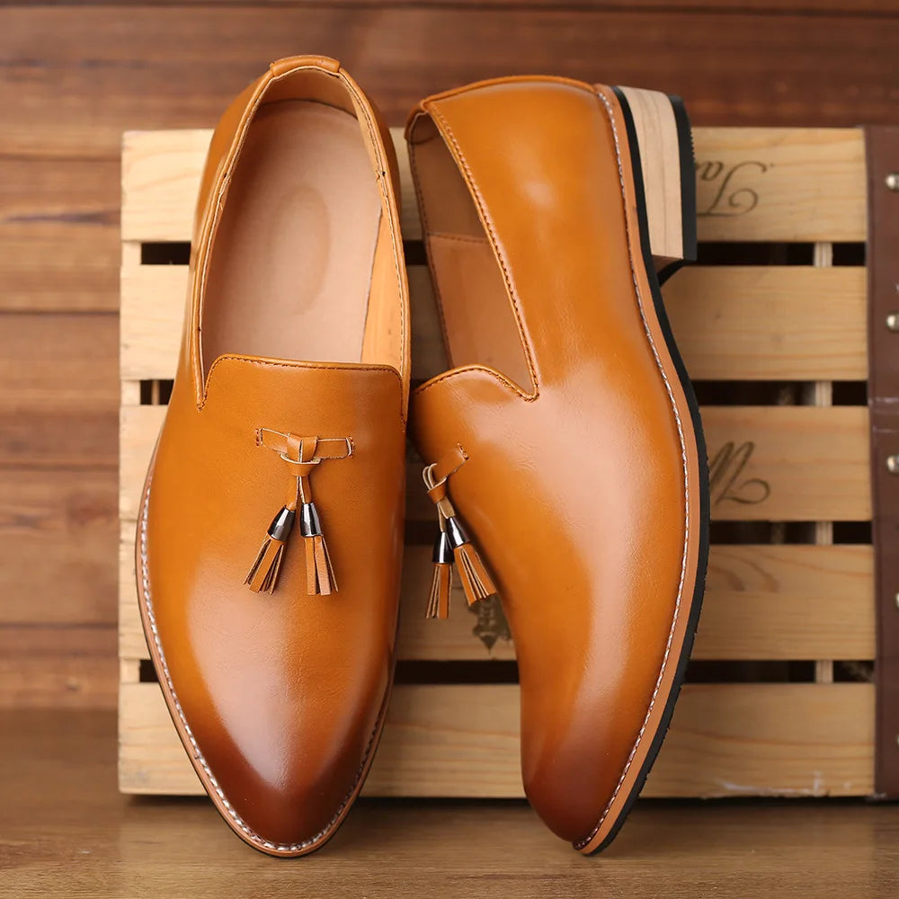 Office Men Formal Oxfords Pointed Oxford Wedding Leather Men Dress Shoes Fringed Office Men Formal OxfordLoafers Social Shoes