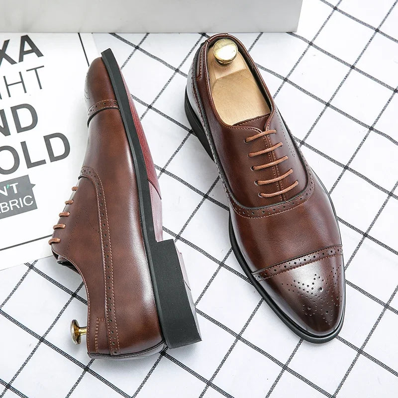 Men's Formal Shoes Red Sole Fashion Business Casual Party Banquet Daily Retro Carved Lace-up Brogue Dress Wedding Shoes Size 48