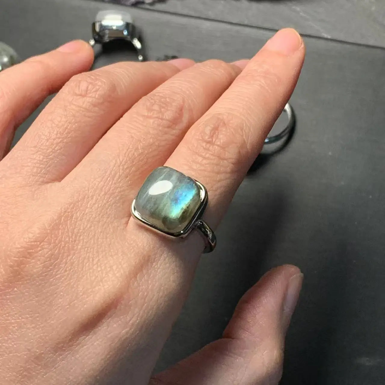 Square Natural Moonstone Ring Adjustable Female  Ring Jewelry for Women Gift Wholesale High Quality Vintage Fine