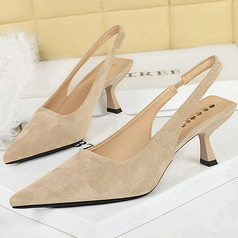 BIGTREE Shoes Suede Women Pumps Pointed hollow out High Heels 6 CM Summer Women's Sandals occupation Office shoes Kitten heels