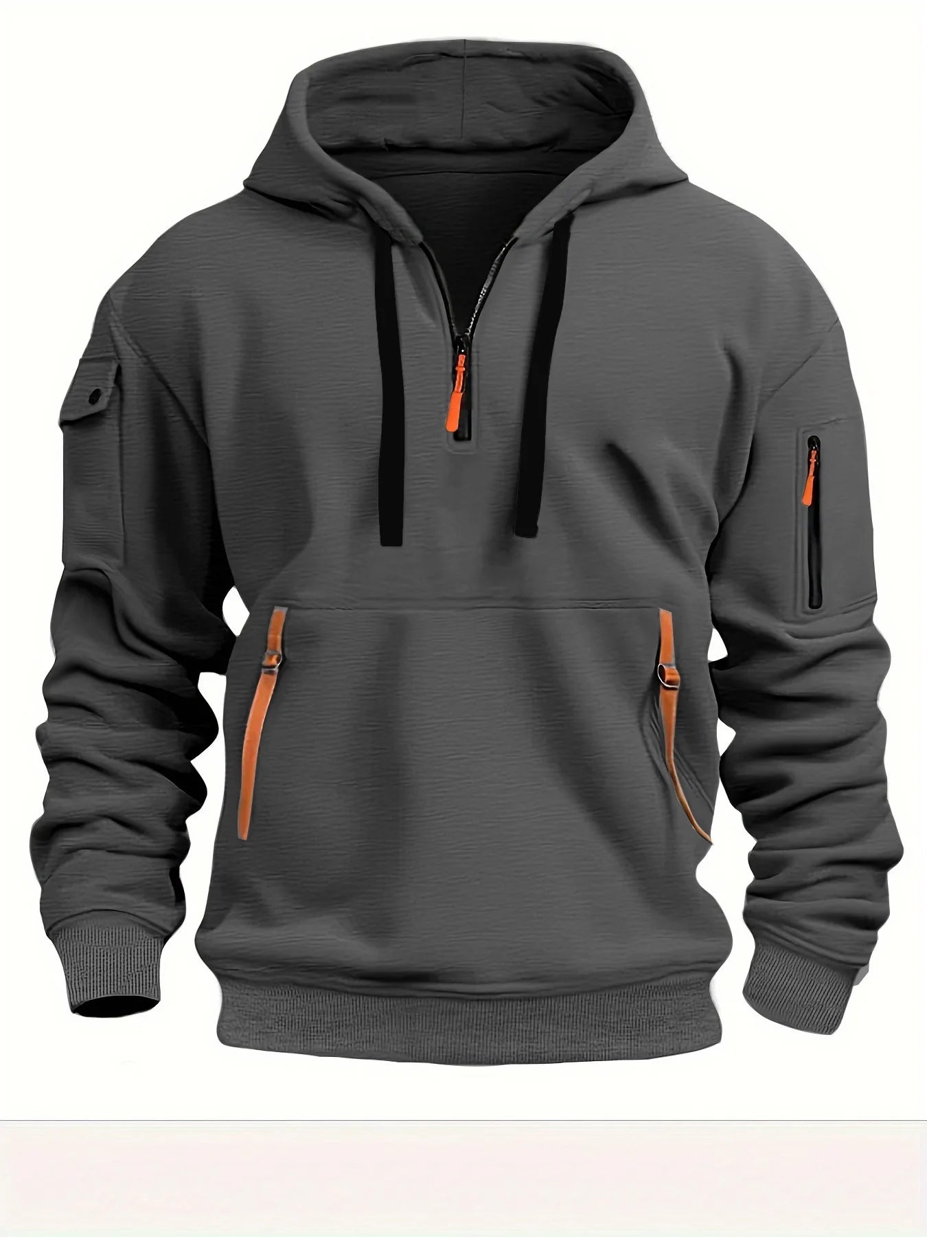Spring and Autumn New Men's Casual Sports Multi-zipper Arm Pocket Pullover Outdoor Cycling Climbing Windproof Hoodie