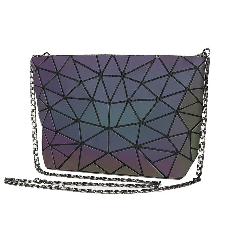 Fashion reflective Chain crossbody bags for women folding geometric holographic purses luminous sling shoulder bag