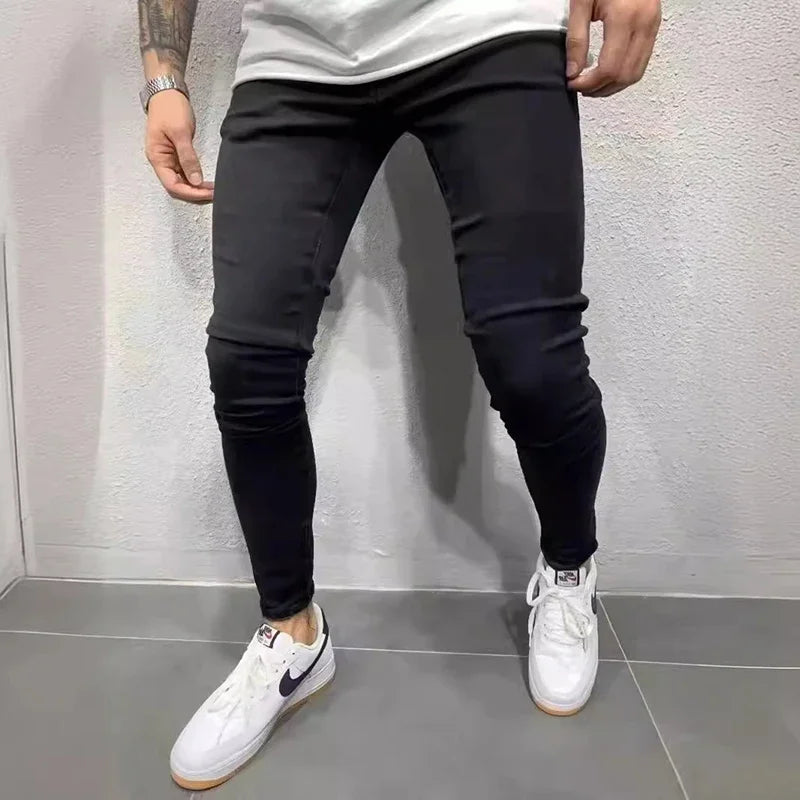 Spring Men Classic Elasticity Pencil Jeans Jean Homme Man Soft Stretch Black Biker Masculino Denim Trousers Mens Solid Pants