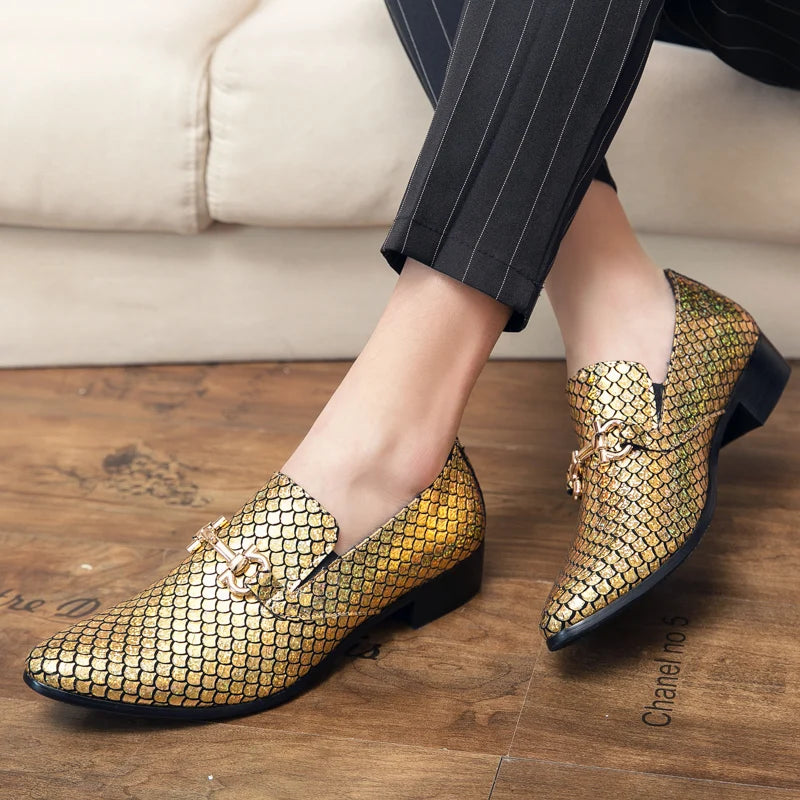 Men Classic Lefu Shoes Gold Silver Casual Business Dress Shoes European and American Wedding Show Shoes Size 38-48 Men Shoes