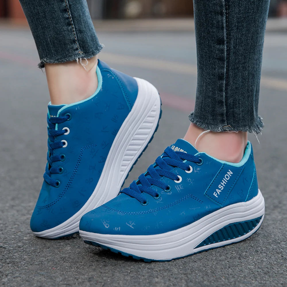 Comfortable Wedge Heel Thick Sole Sneakers Lace-up shoes