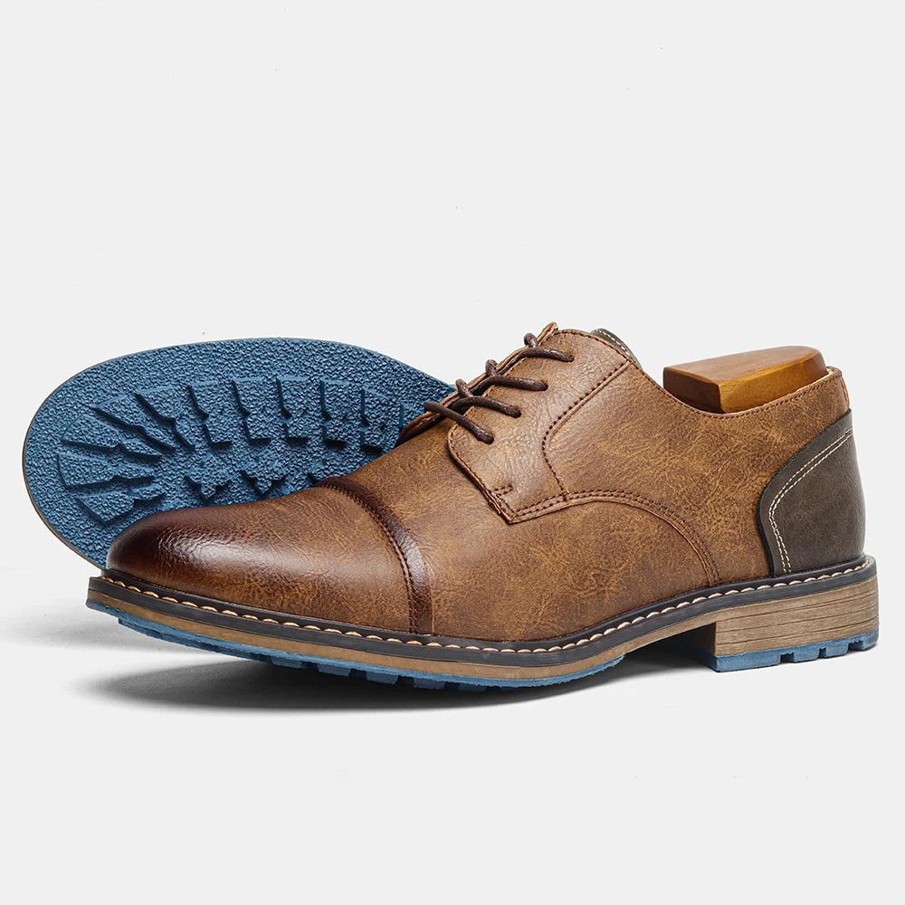 Retro Men's Casual Derby Shoes 2025 Fashion Leather Footwear New Style Men's Slip-On Comfortable Men Shoes