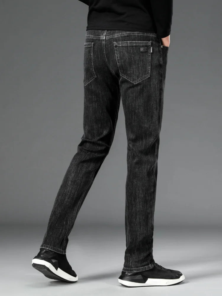 2025 New Autumn Men's Stretch Slim Jeans Straight Leg Casual Denim Trousers Male Business High Quality Classic Blue Gray Black