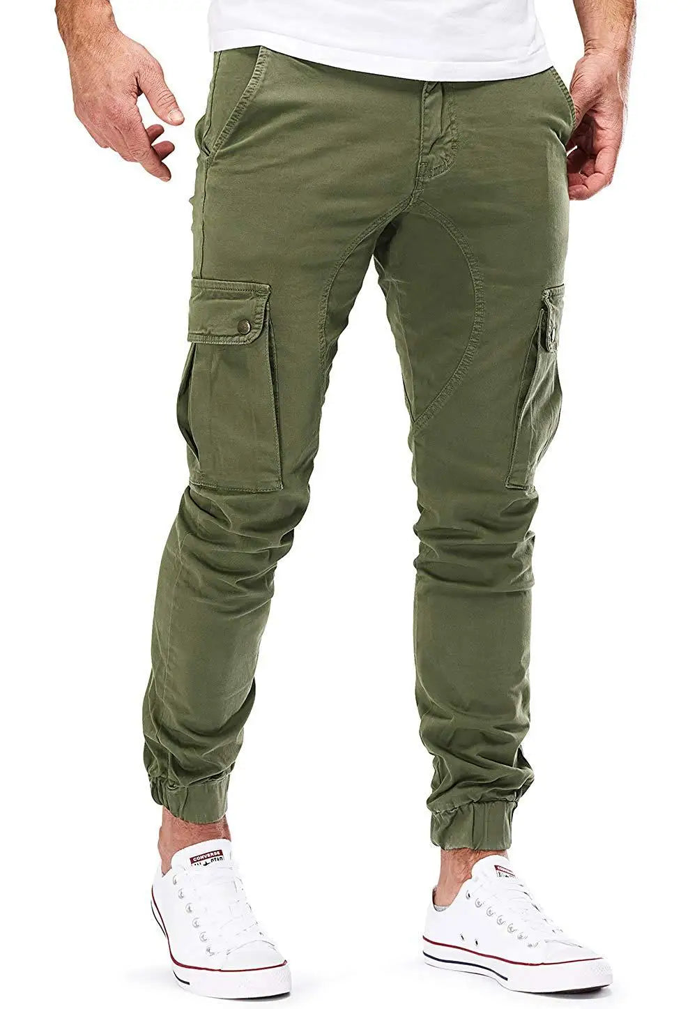 Street Elastic Jeans Men Denim Cargo Pants Wash Solid Color Multi Pockets Casual Mid Waist Trousers Slim Fit Daily Wear Joggers