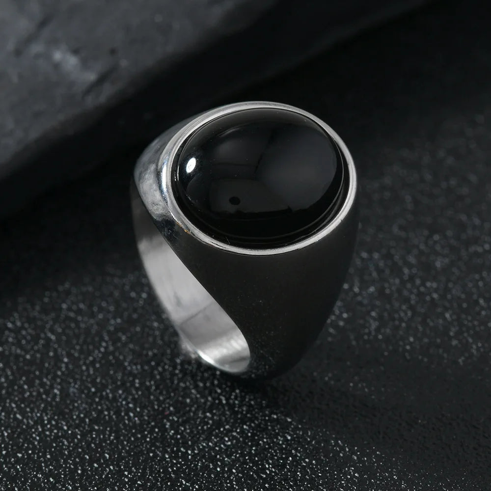 316L Stainless Steel Oval Natural Stone Ring For Men Women Finger Jewelry Accessories Black Green Tiger Eye Stone Rings