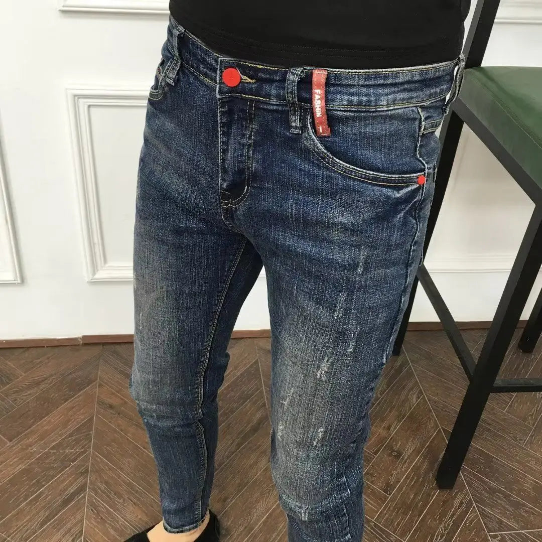 Fashion Autumn Jeans for Men Slim Denim Pencil Pants Blue Ripped Designer Korean Brand Trousers Men Luxury Streetwear Pants Male