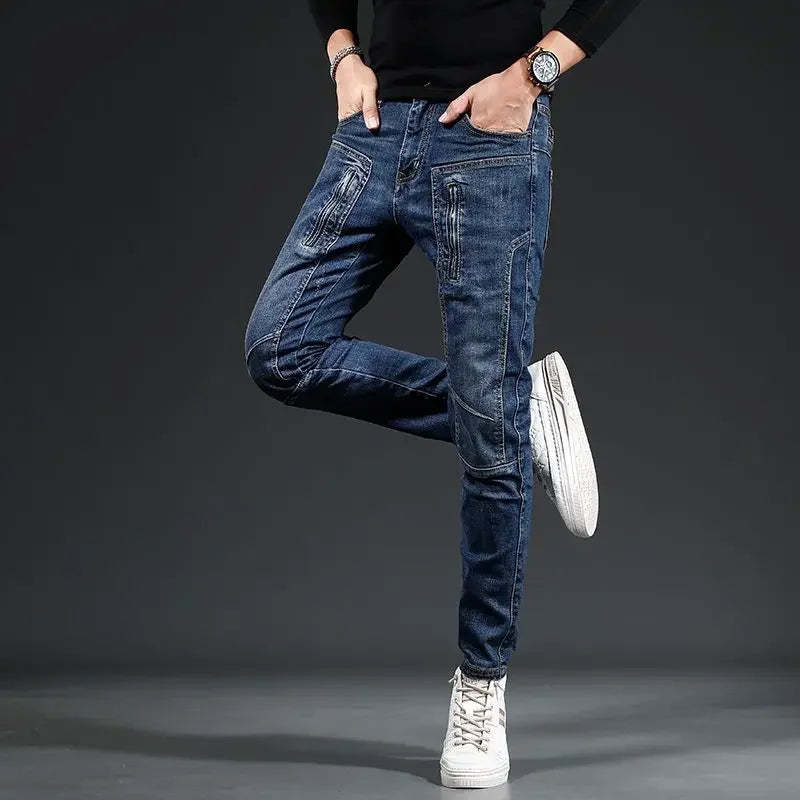 Cargo Jeans for Men Japanese Street Style Trousers Luxury Aesthetic Wide Leg Y 2k Vintage Grunge Y2k Regular Xs Man Cowboy Pants