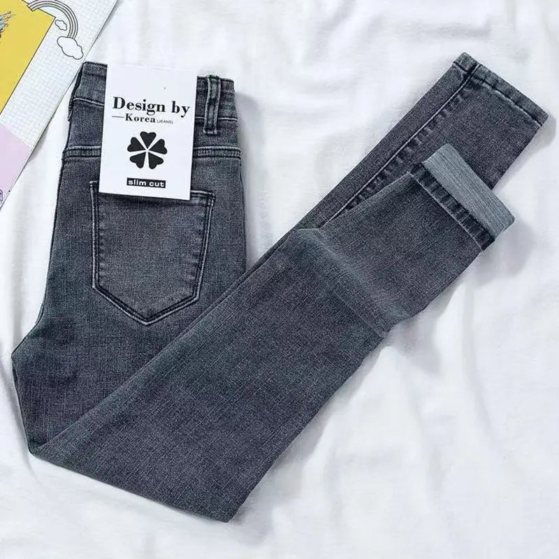 New Women Pants Autumn Elastic Pencil Trousers High Waist Ladies Tight Clothing Slim Fit Casual Skinny Denim Women Jeans PTKPCC