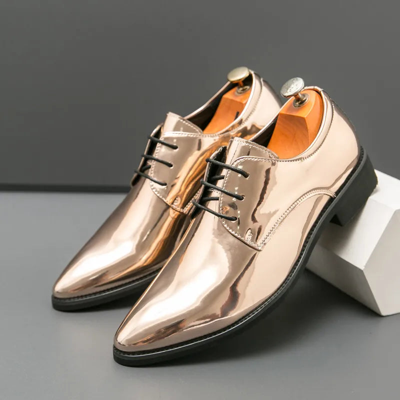 Fashion Shiny Leather Shoes For Men Red Oxfords Shoes Party Luxury Man Shoes Designer Pointed Toe Men's Dress Shoes Big Size 46