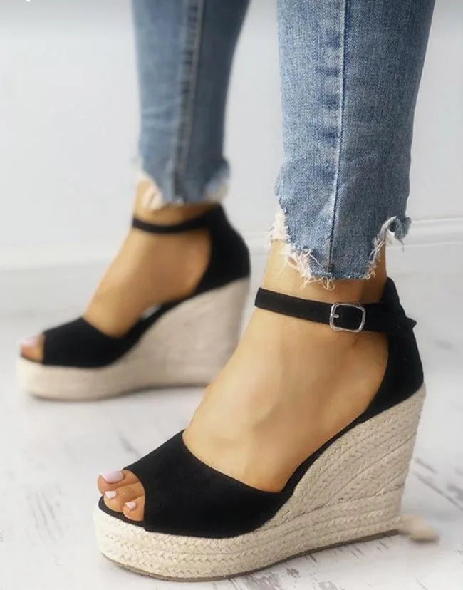 01 Espadrilles Women Wedges Peep Toe Sandals Platform Ankle Strap High Heel Shoes Female Pumps Beach Wedding Ladies Sandals
