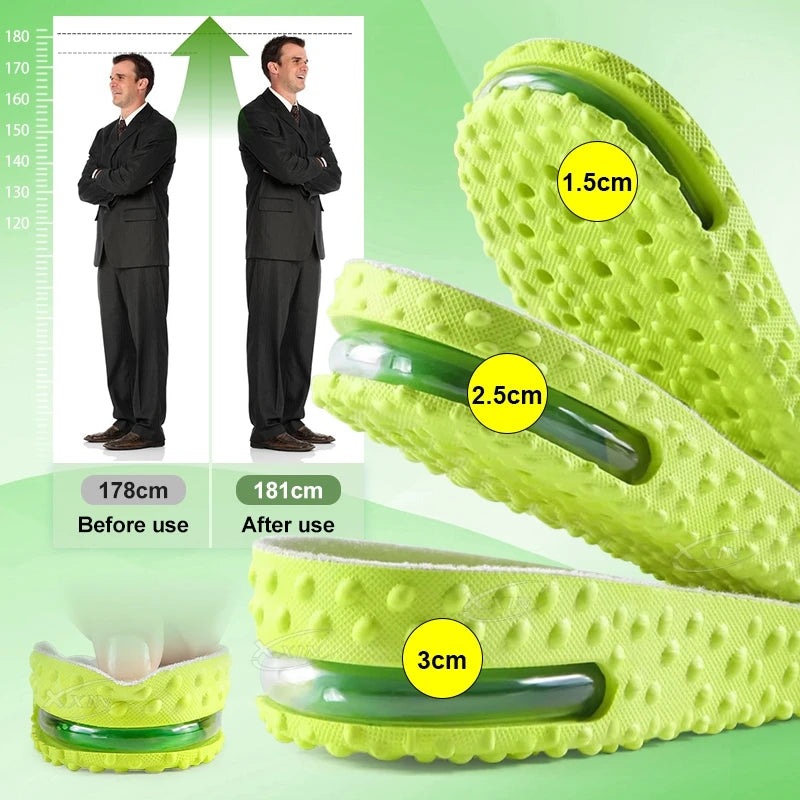 【Xxin】1.5/2.5/3cm Height Increase Insoles Air Cushion Shock Absorption Shoe Cushion Pad Men Women Soft Breathable Insole