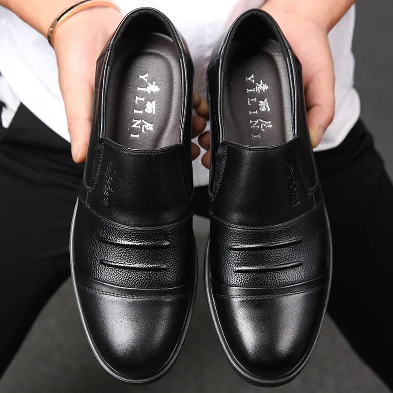 Men's Genuine Cow Leather Shoes Business Casual Shoes With Triple-Stitched Soles For Middle-Aged And Elderly Men
