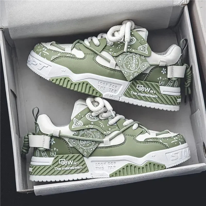 Mens Shoes 2025 Platform Sneakers New Trend Design Graffiti Skateboard Shoes Lace UP Soft Sole Non Slip Outdoor Sports Shoes