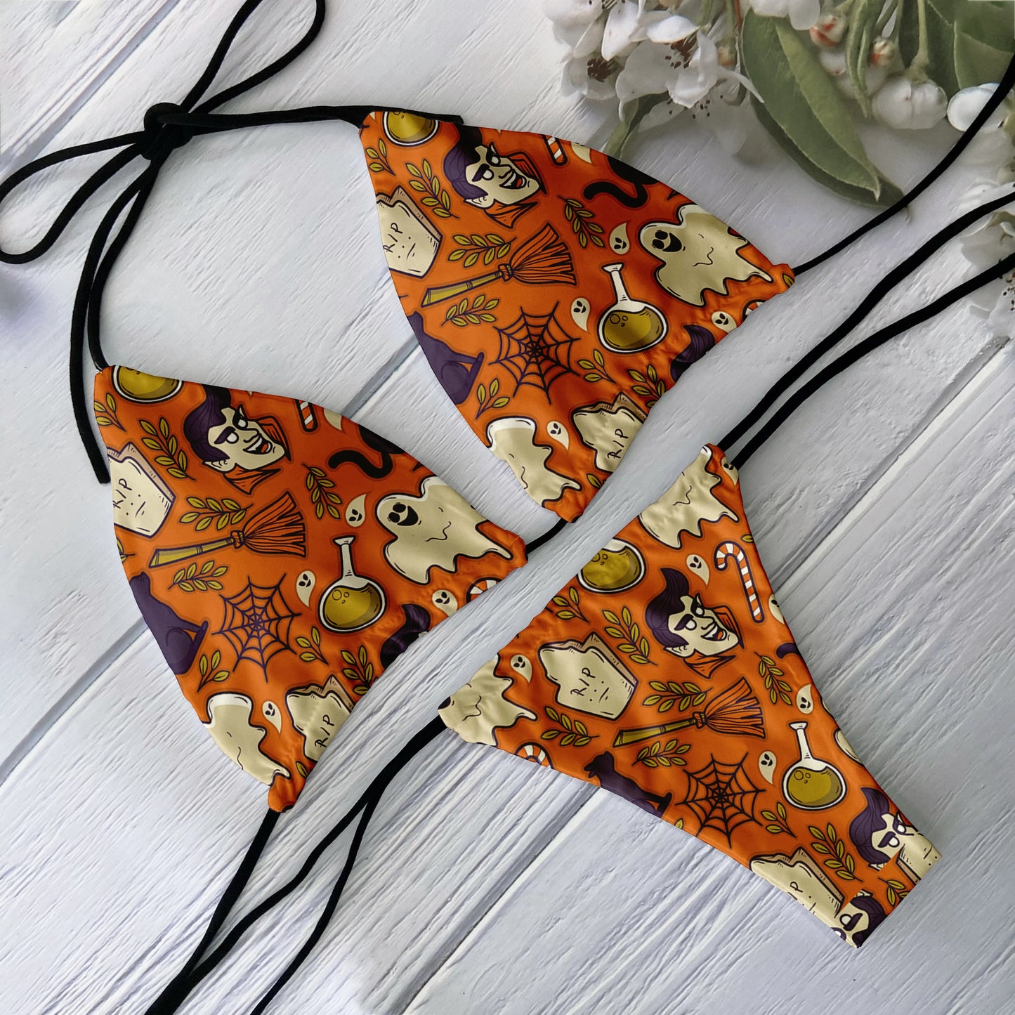 Fashion Bikini Set Women Backless Low Waist Sexy Skull Pattern Printed Swimsuit Beach Surfing Vacation Halloween Cosplay
