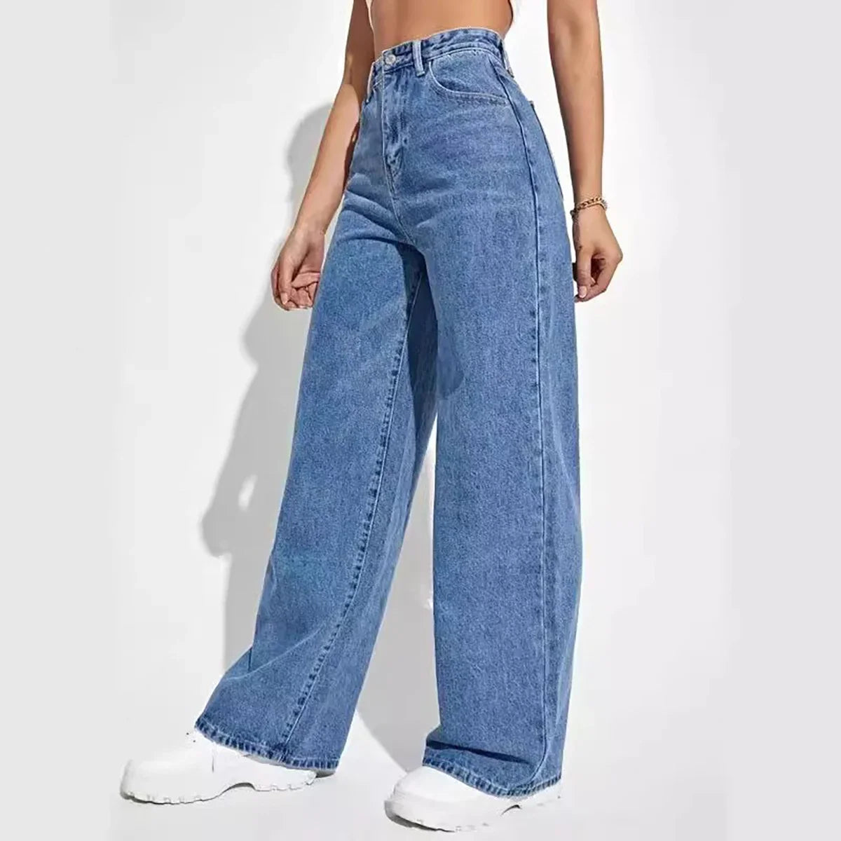 Women's New Dark Blue Wide Leg Straight Jeans Slimming All-match Spring Summer