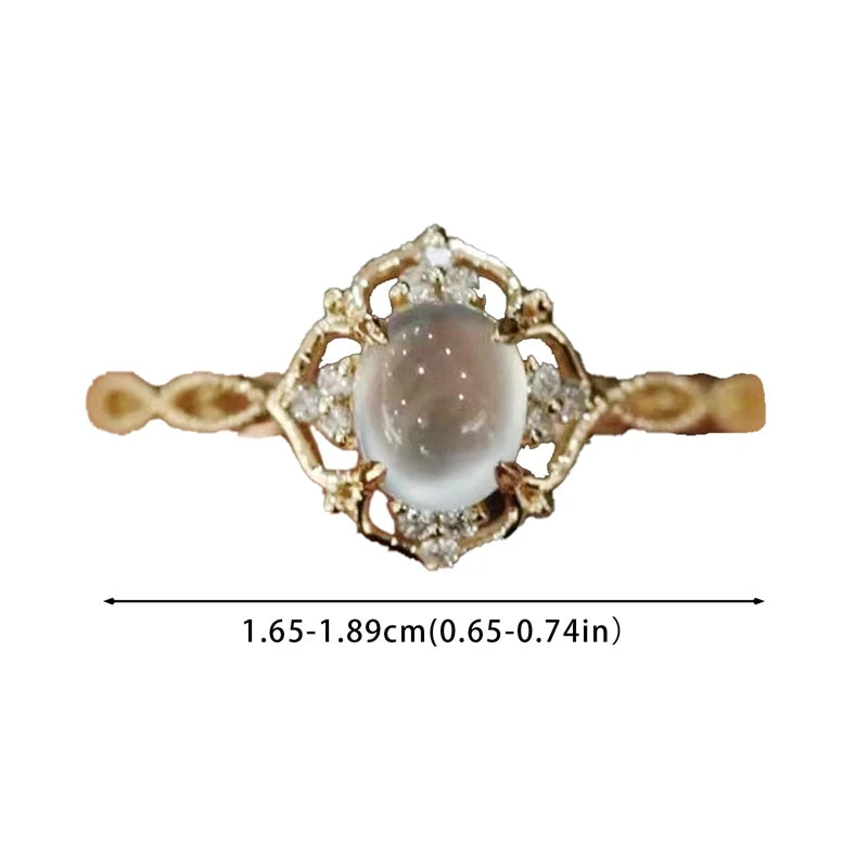 Gold Plated Moonstone Cats Eyes Ring For Women Fashion Luxury Geometric Design Trendy Jewelry