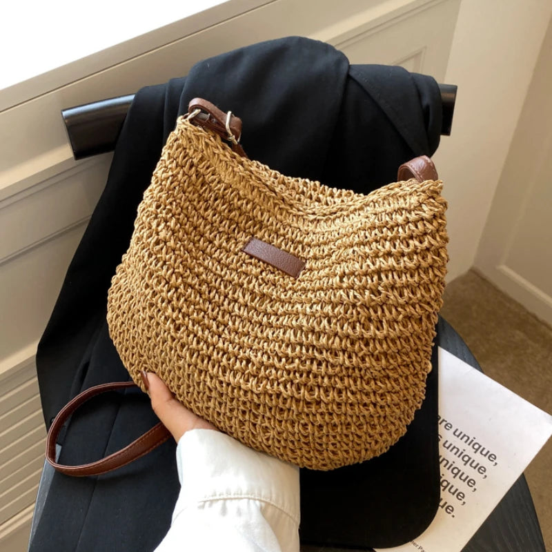 Straw Knitted Purses and Handbags Women Shoulder Bag Straw Woven Side Bag for Ladies Handbag Beach Bag Crossbody Bags for Women
