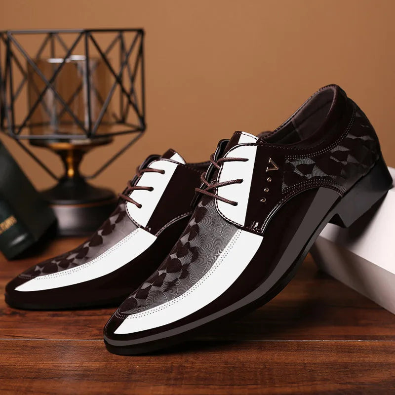 Italian Dress Mens Shoes Men Formal Shoe Black Patent Leather Men Lace Up Point Toe Business Casual Men Wedding Party Office Man