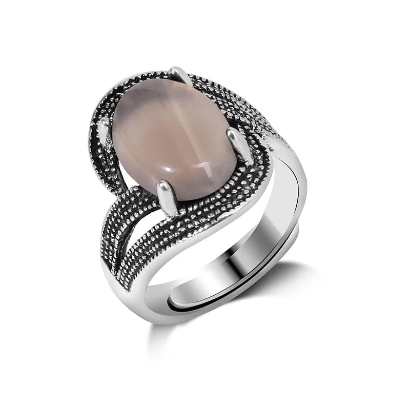 Rose Quartzs Rings Natural Stone Labradourites Beads Rings Silver Color Rings Party Wedding Anniversary Engagement Gifts Jewelry