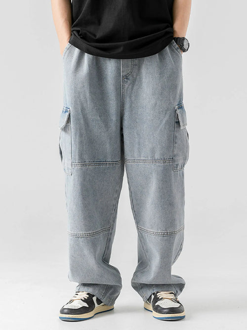 Men's Concerts Streetwear Hip Hop Dance Party Loose Elastic Waist Loose Fit Denim Cargo Joggers Pants Jeans Leisure Trousers