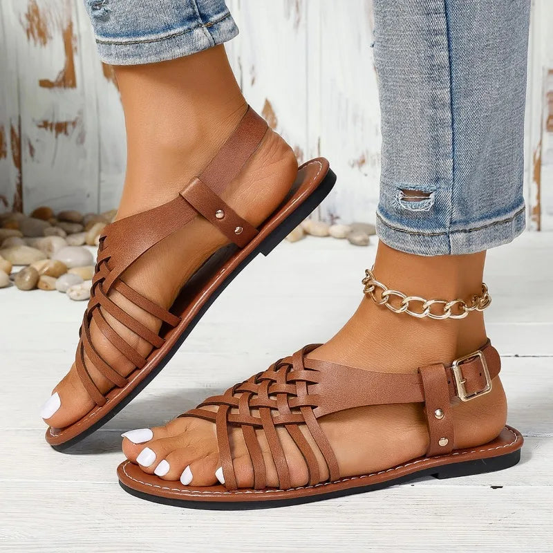 Trendy Cross Sandals 2025 Summer New Casual Solid Color Flat Bottom Anti Slip Beach Sandals Luxury Sandals Women Designers