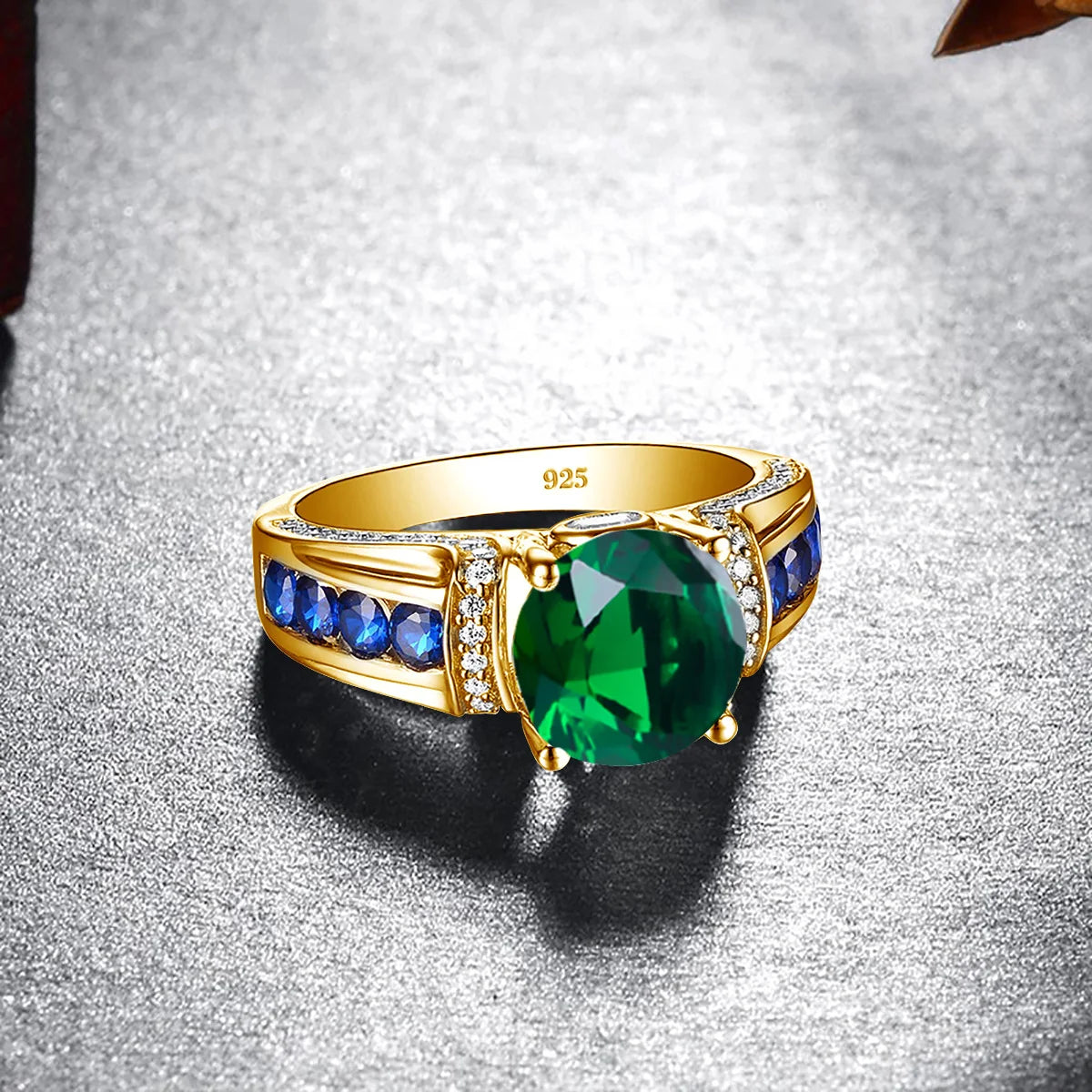 Szjinao Green Emerald Ring Gold For Woman Round Cut 8*8mm 2ct Stone Wedding Luxury Designer Jewelry High Quality Valentines Gift
