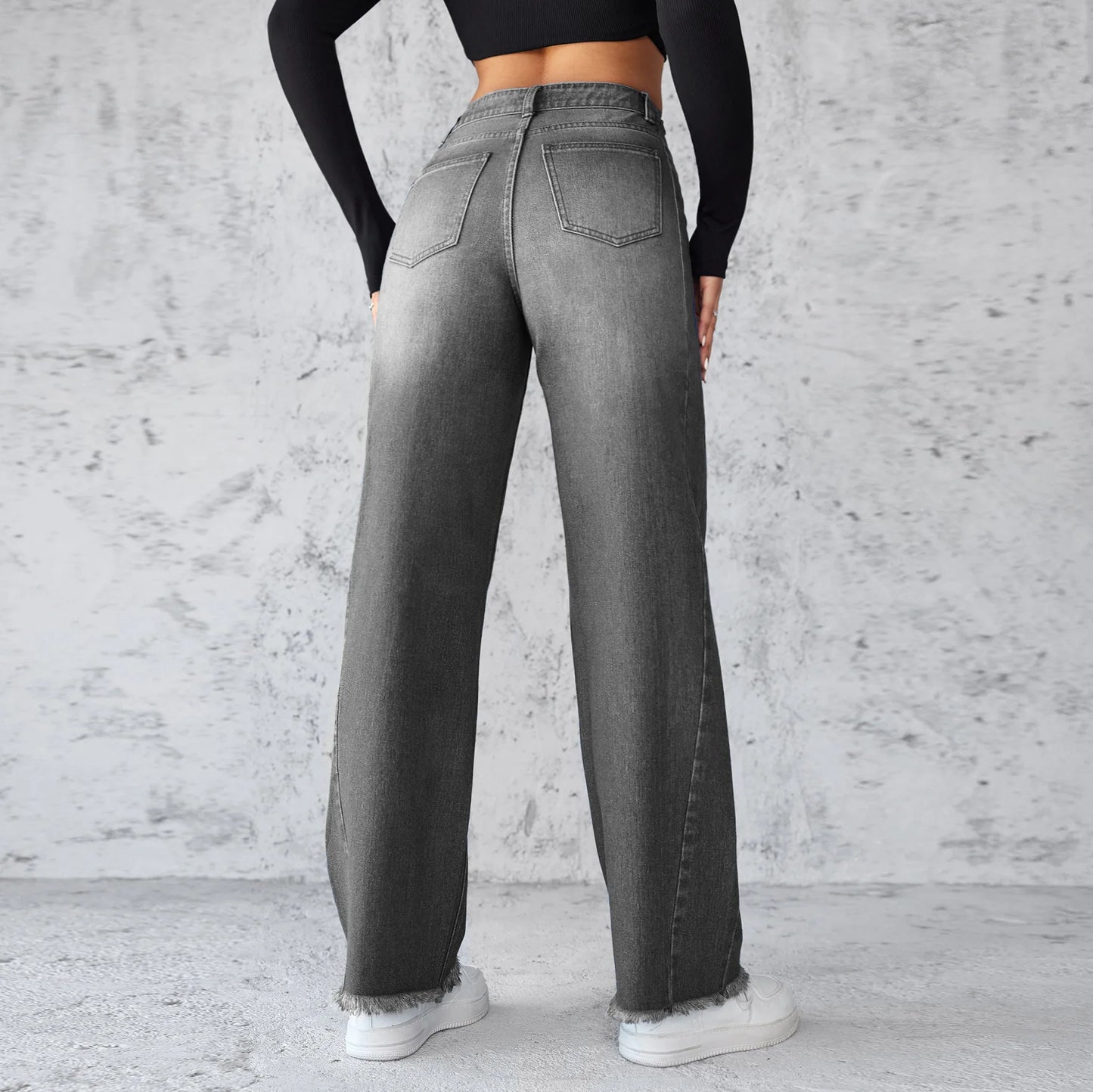 New Temperament High-waisted Wide-leg Jeans. Four Seasons Fashionable,simple,comfortable and Casual Straight-leg Jeans for Women
