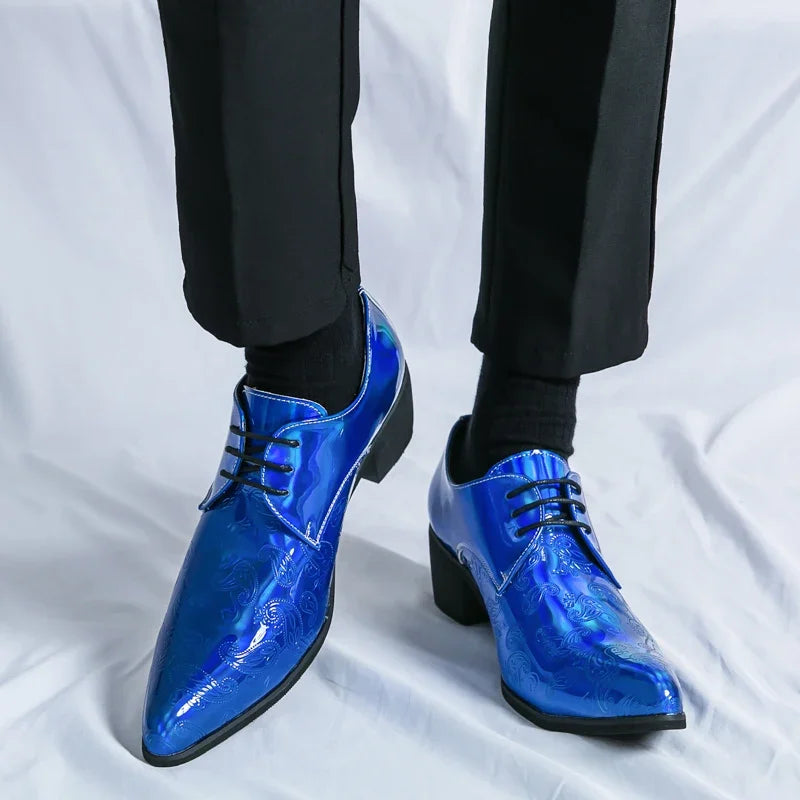 Luxury Designer Men's Charm Blue Black Pointed Men Shoes Man Male Formal Wedding Prom Dress Prom Loafers Shoes for Men
