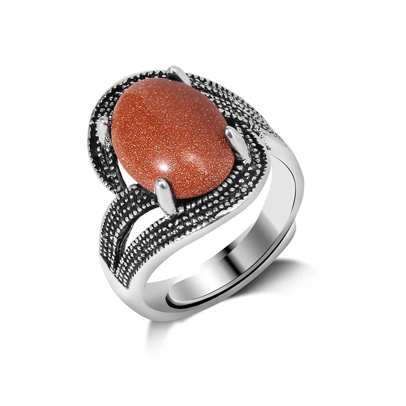 Rose Quartzs Rings Natural Stone Labradourites Beads Rings Silver Color Rings Party Wedding Anniversary Engagement Gifts Jewelry