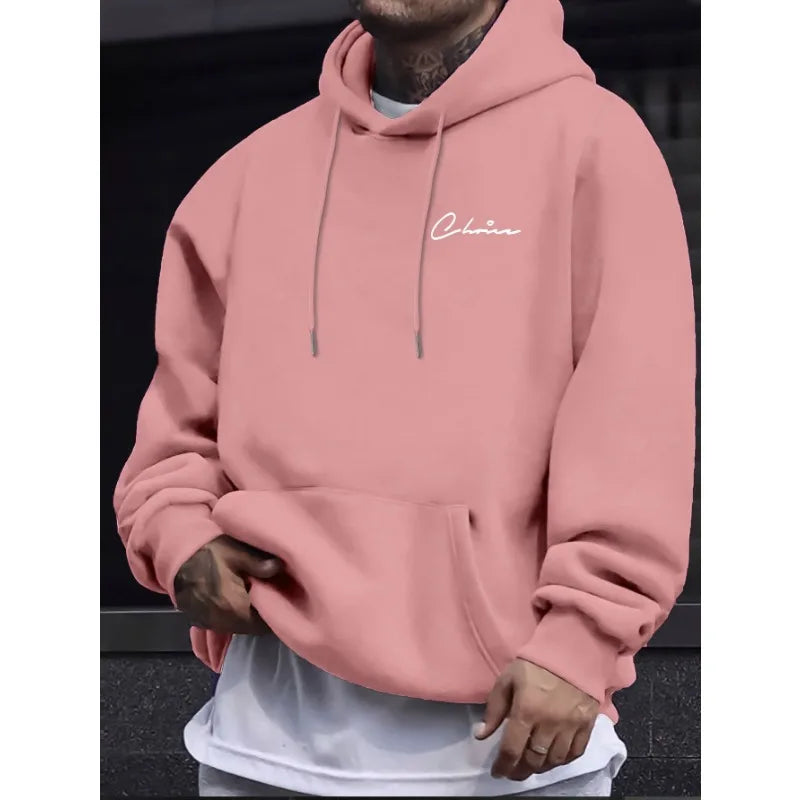 2025 New Simple Printed Men's Casual Hoodie Comfortable Hoodie with Kangaroo Pocket Loose Casual Four Seasons Street Hoodie