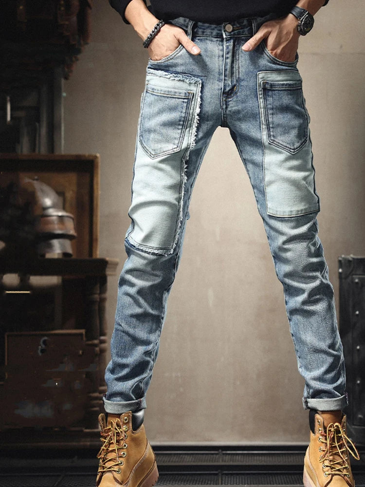 2025 Fashion Jeans men's Personality Multi-Pocket Trend Slim Fit Pants Elastic Streetwear Boyfriend Biker Man Straight Trousers