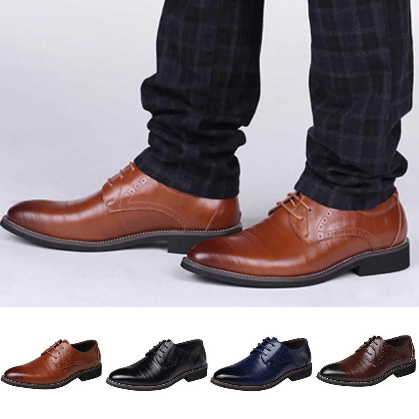 Men's Soft Leather Slip on Shoes Classical Style Shoes For Men Slip On PU Leather Low Rubber Sole Block Heel Work Eye 2