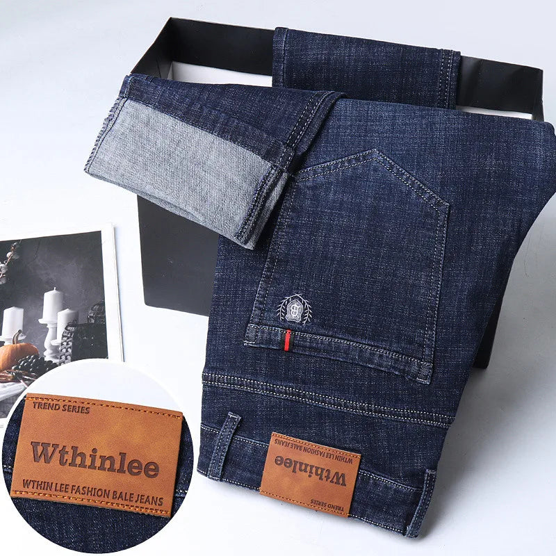 Male All-match Brand Trousers Four Season Men's High Quality Jeans Business Casual High Waist Denim Pants Simplicity Cool