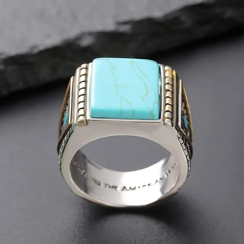 Vintage eagle turquoise ring for men hand carved classic eagle ring bohemian natural stone ring bohemian turquoise jewelry chic